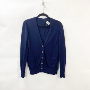 St. John Caviar Small Womens Navy Blue Long Sleeve V-Neck Knit Cardigan Sweater